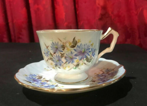 Vintage Aynsley England Bone China Blue Floral Tea Cup & Saucer