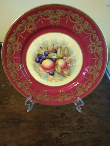 Aynsley Plate England Decorative Floral Fruit Gold Trim Red Yellow Purple # 8205