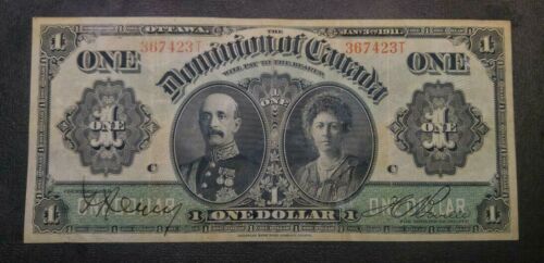 1911 Dominion Of Canada One Dollar Large Bank Note